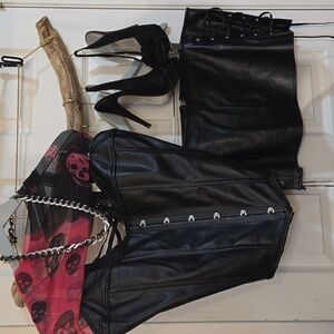 Grebrafan-black corset and skirt,4XL,faux leather,Indie Sleeze